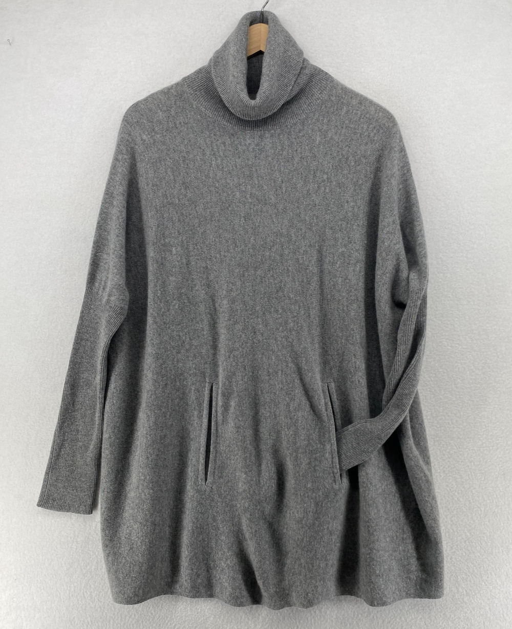 TWO BEES CASHMERE Sweater XS S Wool Blend Oversized Tunic Turtleneck Dolman Gray